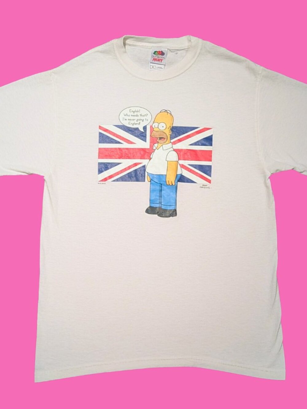 Y2K 2005 Homer Simpson Union Jack T-Shirt Size M